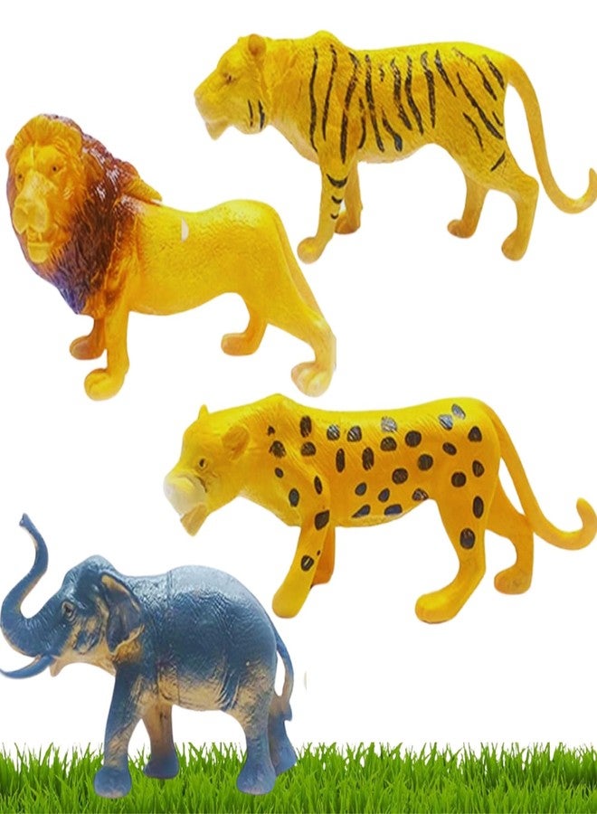 Mallexo Attractive Big Size Jungle Animals Toys for Kids 3+ | 4 PCs Realistic Cartoon Wild Safari Animal Toy Action Figure for Boys and Girls Birthday Gift for Children Wildlife Forest Janwar Toyset - Image 1